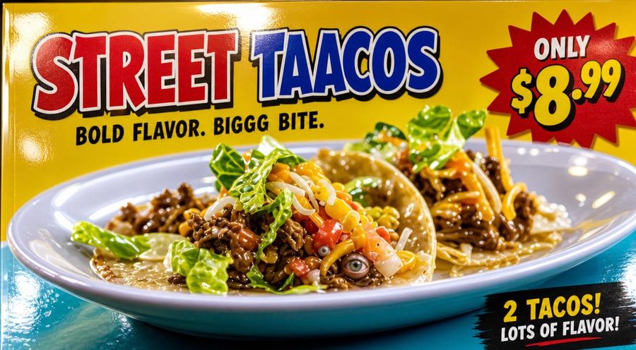 Menu card of street tacos